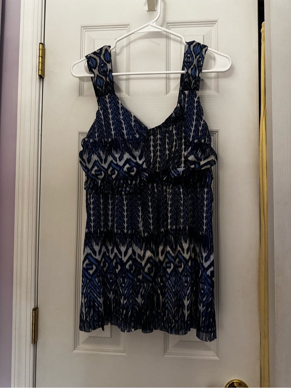 INC International Concepts Blue Patterned Ruffle Camisole